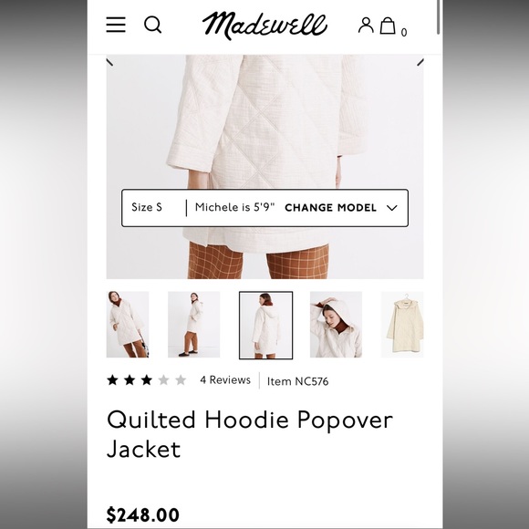 NWT Madewell Quilted Hoodie Popover Jacket Small - Picture 16 of 16